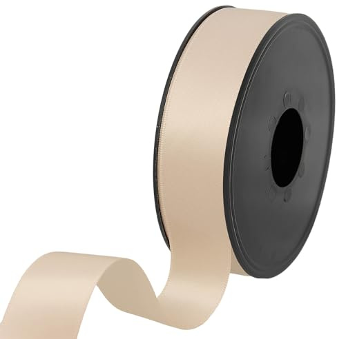 Doppelseitiges Satinband aus 100% Polyester für Hochzeiten, Geschenkverpackungen, Blumenarrangements, Kunsthandwerk, Kuchen, Schleifen, Verzierungen, 25 mm x 25 m, Beige