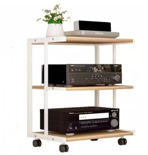 ZIUSFAC Audio-Tower Offene HiFi Regal Mediencenter 3-stufiger Rollender Audio-Video-Aufbewahrungsregal Stereo Audioständer Audio Rack Schrank - Schwarz/weiß(White,B)