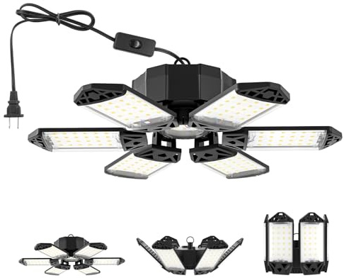 LED Garagenleuchten,185W Verknüpfbar Werkstattlampe mit Stecker, 18500LM Superhelles Hängen Werkstatt Deckenleuchte,6500K Werkstattleuchte mit 6 Verstellbaren Paneelen Garagenlicht für Carport 1P
