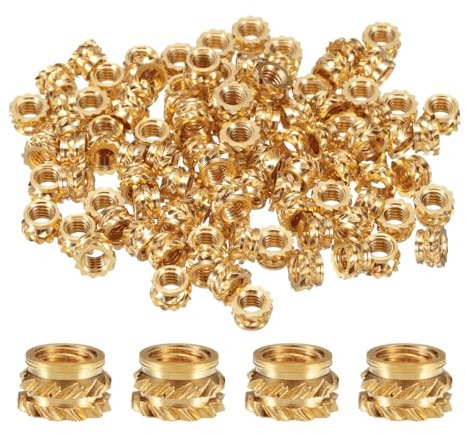sourcing map Lot de 100 inserts filetés M3 en laiton thermofixé M3 x 3 mm, OD 5 mm, écrous moletés en laiton pour impression 3D, écrous filetés femelles
