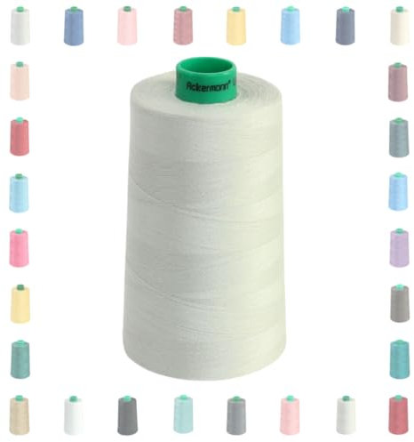 Ackermann Hilo de coser universal 120 conos, 5000 m, 100% poliéster, grosor 120, perfecto para overlock y Coverlock, disponible en muchos colores (1, blanco (0700))