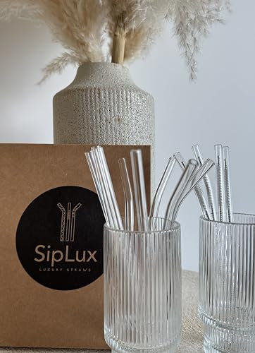 SipLux - Set of 12 Clear Glass Straws