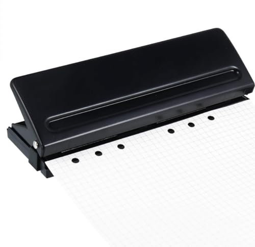 6-Hole Desktop Puncher, A5 Ring Binder Hole Punch Adjustable Spacing for A5 A6 A7 Organiser Ring Binder-5 mm Hole Diameter (Black)