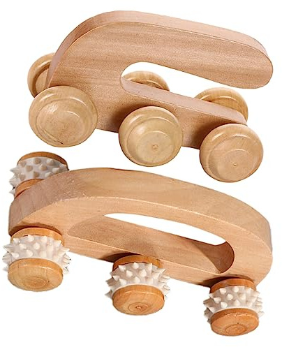 SEWOART 2 Stück Holzmassagerolle für Fuß und Schultermassage mit Ergonomischem Design und Komfortablem Griff für Effektive Tiefengewebsmassage zu Hause