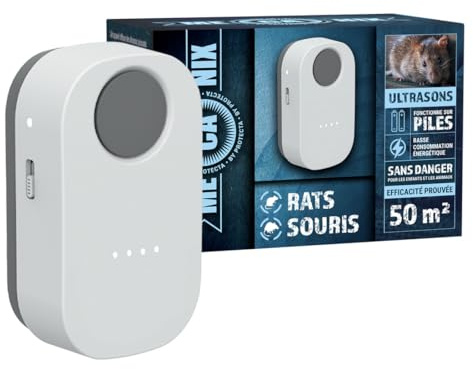 MECANIX® - Appareil Ultrason Anti-Rats et Souris à Piles – Répulsif Anti-Rongeurs à Fréquences Variables - Boîtier Ultrason idéal pour Voiture, Grenier et Espaces Difficiles d'Accès - 50m²
