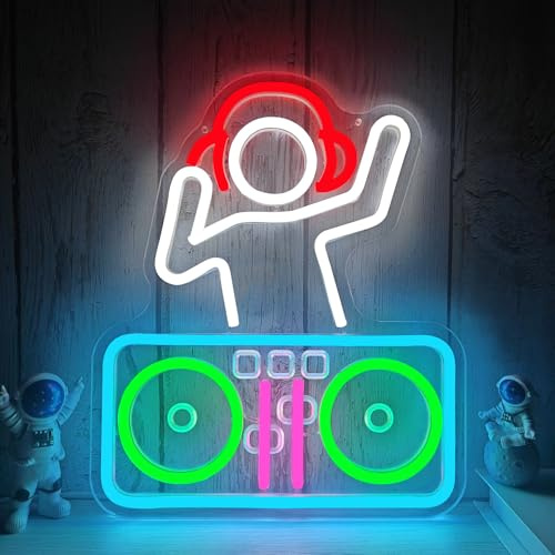 Vveikea DJ Insegna al Neon Dimmerabile Lettore Dj Led Segni per Camera da Letto Musica da Parete Luce Segno per Bar Studio Seminterrato Uomo Grotta Led Decorazione Della Parete Cool Dj Regali