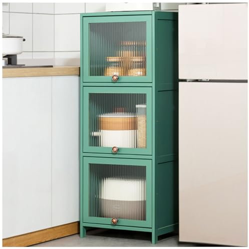 Bambus-Küchenschrank mit Tür und schmalem Nizer für Küche, Wohnzimmer, Esszimmer, freistehend, grün, 40 x 106 cm hoch und stilvolle Aufbewahrungslösung