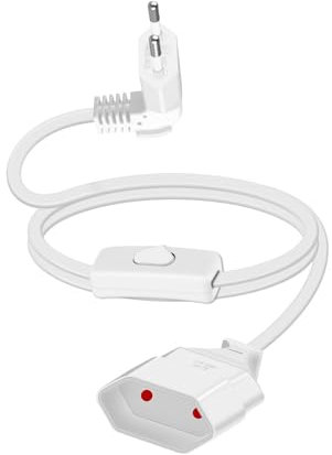 YANBORONSN Cavo di Alimentazione Europeo a 90 Gradi con Interruttore di Alimentazione,2,5A 250V, Cavo di Alimentazione con Spina Piatta Europea e Interruttore (Bianco, Lungo)