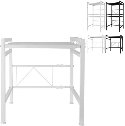 XUANYU Support Extensible Four à Micro-Ondes en Métal avec 6 Crochets Forme-H Étagère Solide de Micro-Ondes avec Organisateur d'épices Support Micro-Ondes Rack Métal (Blanc 2 Niveaux)