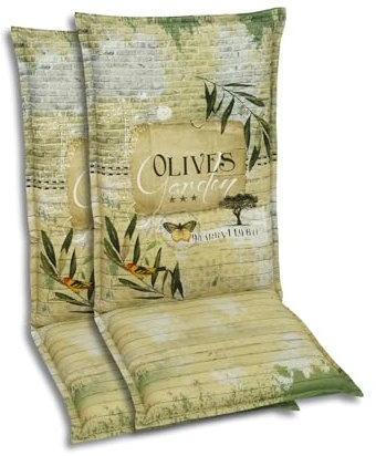GO-DE Textil Bequeme und attraktive Polsterauflagen für Hochlehner-Gartenstühle (2er-Set, Olive Grün, Hochlehner)