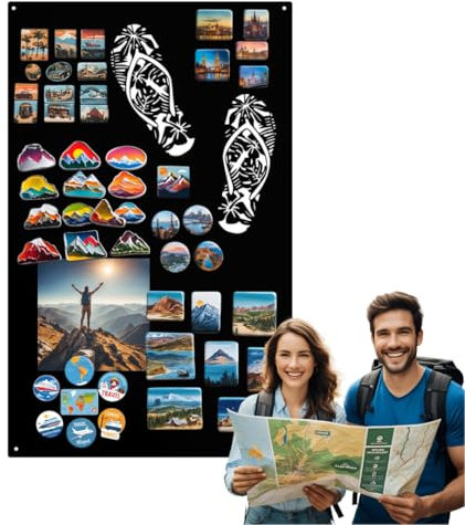 Anwicar Magnettafel - Magnetische Pinnwand mit Badeatschen - Spuren - ideal für Magnete und Notizen - Whiteboard - beschreibbare Tafel - inkl. Montageset - Schwarz - 50x80 cm