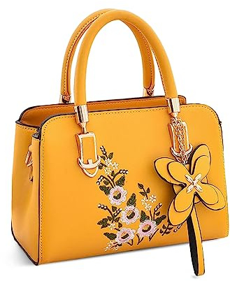 NICOLE & DORIS Sac a Main Fleur Femme Sac Bandoulière Petit Sac à Main Porté Epaule PU Cuir Sac D'épaule Impermeable avec Pendentif