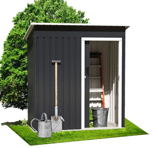 RELAX4LIFE Abri de Jardin en Métal 163 x 86 x 181 cm avec Toit Incliné, Porte Coulissante Verrouillable, Cabane à Outils Extérieur pour Stockage de Outils de Jardinage Vélos Tondeuses
