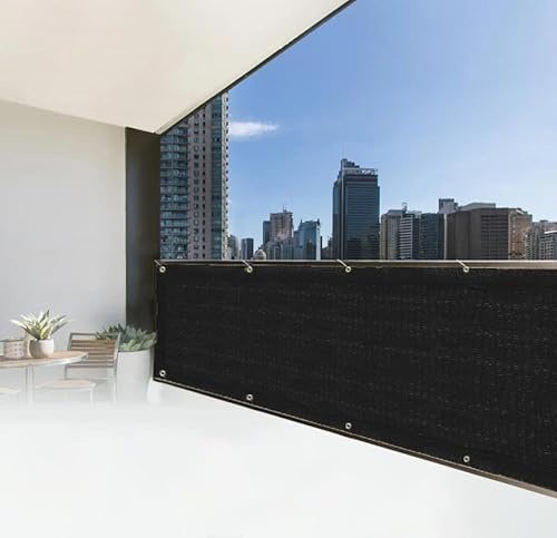 Home Tresor Frangivisto Telo Copribalcone da Esterno Tinta Unita 90 x 500 Cm HDPE UV Frangivento Schermo Privacy Terrazzo Ombra Recinzione Copri Ringhiera Balconi Antipioggia con Occhielli (Nero)