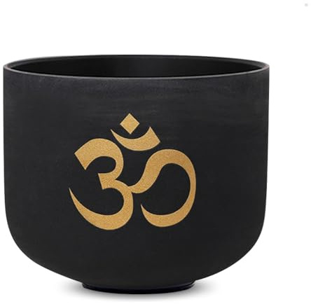 Ohm klangskål med kristall, handgjord klangskål i svart och vitt – professionellt handgjort meditationsinstrument – stressverktyg för vuxna, yoga spa, skål