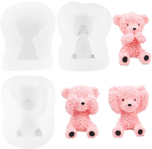 3 PCS Bear Theme Moulds 3D Bear Silicone Mold Bears Candy Chocolate Mould Bears Fondant Mould for DIY Cake Fondant Dessert Decor Cupcake Topper Chocolate Candy Polymer Clay Crafting