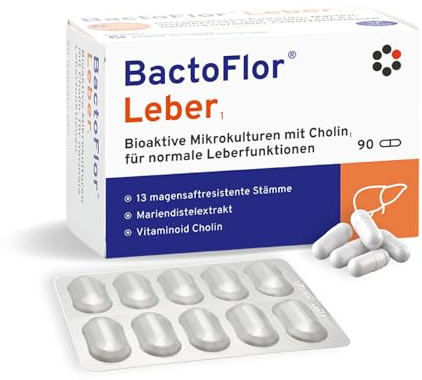BactoFlor® Leber - Probiotika für die Darmsanierung und Leberkur (90 Kapseln) - 13 Bakterienkulturen für die Darm Leber Achse - mit Mariendistel & Cholin & Lactobacillus - laktosefrei und glutenfrei