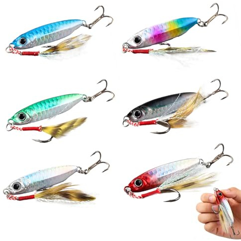 6Pcs 30g Sea Fishing Bait, Sea Fishing Tackle, Slow Sinking Casting Baits, Suitable for Saltwater Trips, Pier Angling Surface Lures for Sea Bass Mackerel Trolling