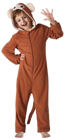 GEWONELIFE Monkey Onesie Pajamas 7-8T – Unisex Kids Flannel Costume for Halloween, Cozy Hooded Animal Jumpsuit for Boys & Girls Cosplay