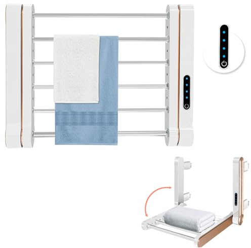 Scaldasalviette elettrico da parete, 350 x 270 mm, in alluminio, con termostato e timer di 2-8 ore, per bagno, elegante radiatore bianco