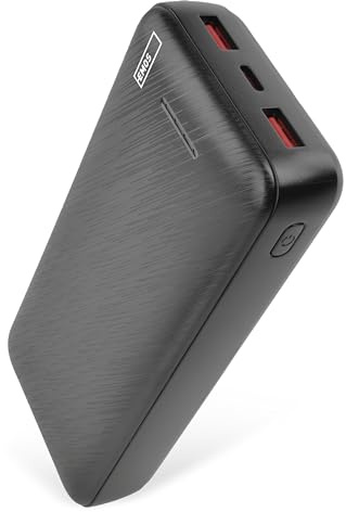 EMOS - Alpha Q3 Powerbank 20 000 mAh - externer Akku mit Passthrough - 2 USB-A + 1 USB-C Ausgang PD20W - 20 000 mAh/74 Wh - inkl. Datenkabel - Auto ON/Off - für Smartphone, Tablet - schwarz