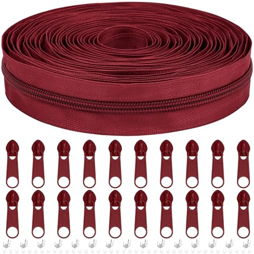 Cremallera interminable con cremallera, 3 mm, 5 mm, 9 m, nailon sin fin, cremallera por metro y cremallera de metal para ropa, bolso, estuche, ropa de cama, color crema (burdeos, #5)