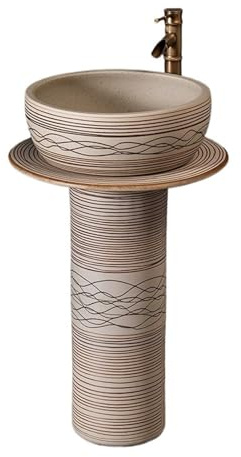 Freistehend Standwaschbecken aus Keramik mit Wasserhahn und Abflussgarnitur for Badezimmer, Innenhof, Balkon modern