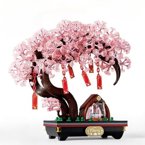 Cherry Blossom Wishing Tree Building Block Set, 706 PCS Pink Sakura Bonsai Model Building Kit, MOC Micro Mini Bricks Home Collection Gift Toy for Teens Adults