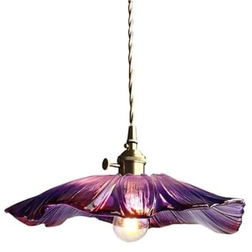 LUOYAOB Modern Pendelleuchte Japanischer Glas-Kronleuchter, Vintage-Messing-Pendelleuchte, Blumen-Glas-Lampenschirm, Hängeleuchte for Kücheninsel(Lila)