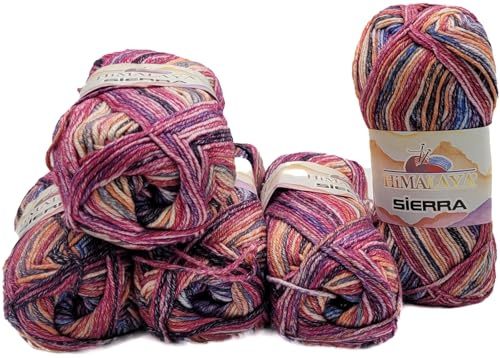 İlkadım Export Sierra Strickwolle 5x100g (500g) – Farbverlauf Häkelgarn & Strickgarn – 50% Baumwolle 50% Anti-Pilling Acryl – Super Bulky Stärke 6 (Beere Orange Blau Mix 14)