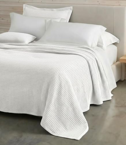 Mahome Copriletto Nido d'Ape Matrimoniale in 100% Puro Cotone di Alta Qualità 260x260 cm, Coperta Estiva Primaverile Leggera e Traspirante, Tinta Unita Elegante Morbido (Bianco)