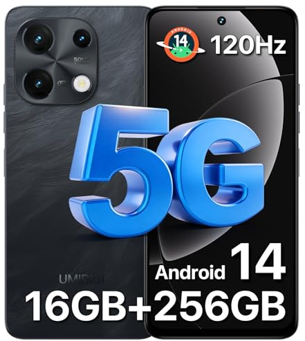 UMIDIGI 5G Mobile Phones, Android 14 Smartphone, 16(8+8) GB +256GB/1TB, 6.8+120Hz Display Phone, 50MP Camera, Sim Free Unlocked Mobile Phones, 5000mAh, Dual SIM/FaceID/Fingerprint, Note 100 5G, Black