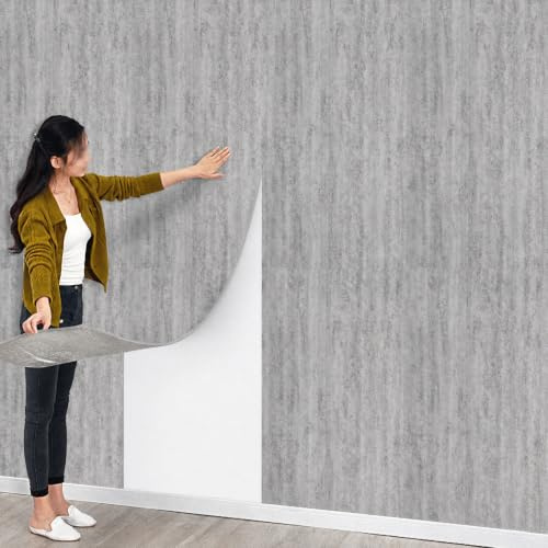 Pamatio Wandpaneele Selbstklebende Tapete - Grau Zementoptik 40 cm x 3 m Fliesenaufkleber Wandfliesen 2.5 mm dick - Wandaufkleber für Schlafzimmer Wohnzimmer Küche Badezimmer Wanddekor