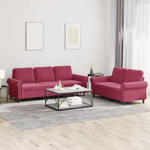 Sinkzol 2-TLG. Soffset med kudde vinröd sammet modern hörnsoffa med förvaringsutrymme och ryggstöd för vardagsrum och gästrum, bekväm loungedesign, robust ram, inklusive kudde