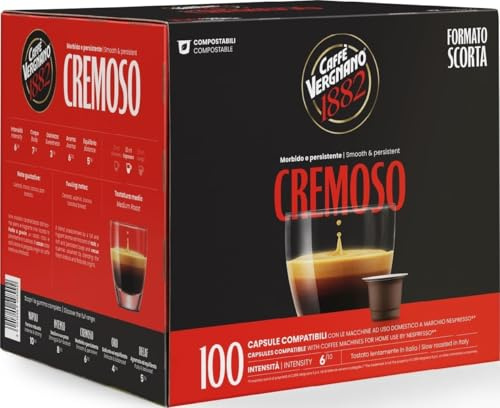 Caffè Vergnano 1882 - Capsules Compatibles Nespresso, Cremoso | Pack de 100 Capsules
