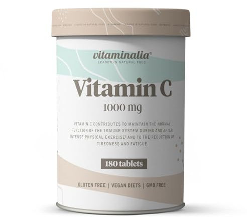 Vitamina C 1000 MG de Vitaminalia | 180 Tabletas con Dosis ALTA de Vitamina C Pura - Ácido Ascórbico - Suministro para 6 Meses | No-GMO, Vegano, Sin Gluten