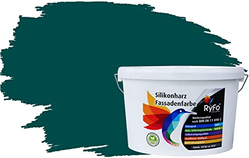 RyFo Colors Silikonharz Fassadenfarbe Lotuseffekt Trend Amazonasgrün 10l - bunte Fassadenfarbe, weitere Grün Farbtöne und Größen erhältlich, Deckkraft Klasse 1