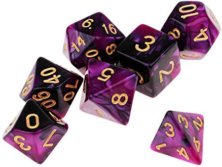 Yourandoll 7 STÜCKE Polyedrische Würfel Doppel-Farben 16mm D20 D12 D10 D8 D6 D4 Spielwürfel für Dungeons und Dragons RPG MTG DND Würfel Tischspiele (Lila Schwarz)