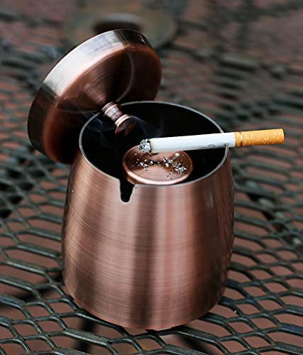 Cigarette&Cigar Smokers Waterproof Windproof Indoor Outdoor Ashtray with Lid-Large Heavy Weighted Stainless Steel Tobacco Ash Tray for Outside Patio-Wind Safe Covered Ashtrays for Cigarettes or Cigars