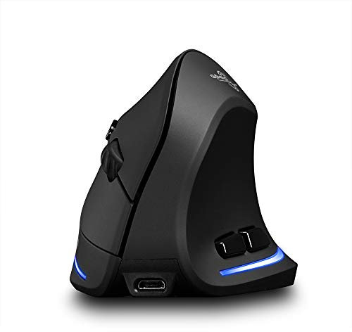 zelotes Mouse Verticale Wireless,Ricaricabile,2400DPI,6 Pulsanti,Protegge Il Braccio,Mouse Ergonomico Senza Fili 2,4 GHz,per PC,Laptop,Mac,Nero