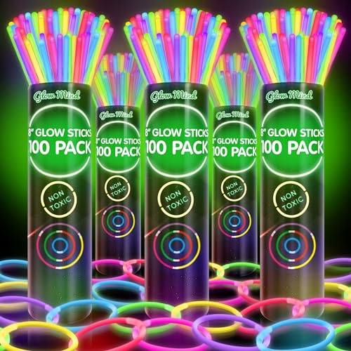 500 Ultra Bright Glow Sticks Bulk - Halloween Glow in the Dark Party Supplies Pack - 8 Glowsticks Party Favors with Bracelets and Necklaces