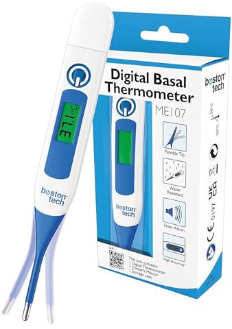 Termómetro Médico Digital y Basal ME107. Bebes, Niños y Adultos, Alarma de fiebre. Punta Flexible, Rápido y Preciso, Temperatura Oral, Rectal o Axilar en 10seg. Pantalla Fácil Lectura y funda.