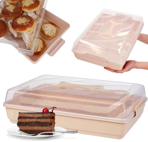 KADAX Box Torta cochio, 44 x 30 x 12,5 cm, Contenitore Torta di plastica, Scatola di Trasporto con Manico, Forma della scatolamuffin Torta, Rettangolare, Scatola Alimentare (Rosa)