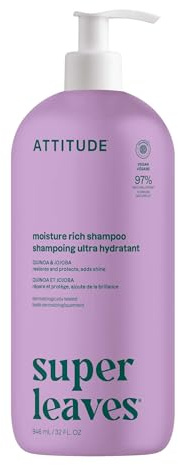 ATTITUDE Moisture Rich Hair Shampoo, EWG Verified, For Dry and Damaged Hair, Naturally Derived Ingredients, Vegan and Plant Based, Quinoa and Jojoba, 32 Fl Oz
