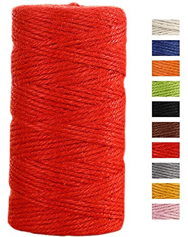 JeogYong Cuerda de yute de 2 mmx100 m, cuerda de yute de color natural de 3 capas, cuerda de yute gruesa para decoración de floristería, agrupación, regalos de envoltura (rojo)
