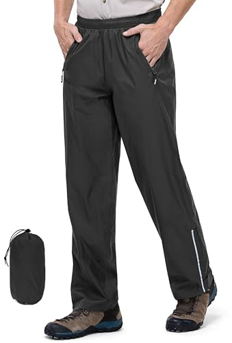 Outdoor Ventures Men's Rain Pants Waterproof Lightweight Windproof Packable Rain Outdoor Pants for Hiking Fishig Golf Black