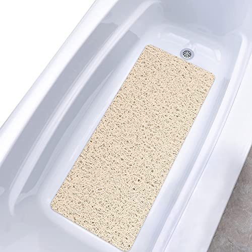 Badewannenmatte rutschfest Duschmatte, 40 * 100cm, Weich Komfort Sicherheits Badewannenmatte mit Ablauflöchern, PVC-Luffa Massage Duschmatten für Badewannen, Schnell trocknend (Beige)