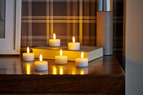 Auraglow Flammenlose LED Teelichter 6er Set, Echtwachs mit Docht | Realistischer Flammeneffekt, flackernde Kerzen mit automatischem Timer, Batterien enthalten, für Kaminsims und Feiern