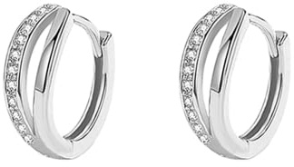 EVELYN Petites Boucles d'oreilles Créoles pour Femme en Argent Sterling 925, Créoles Double Ligne Huggie Charnière avec des Cristaux Autrichiens et Zircone cubique