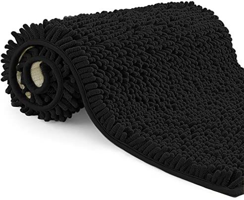 Poligono Tappeto Bagno in Microfibra, Tappeto Pelo Lungo 70x120 cm, Tappetini per WC, Morbido, Antiscivolo,Nero